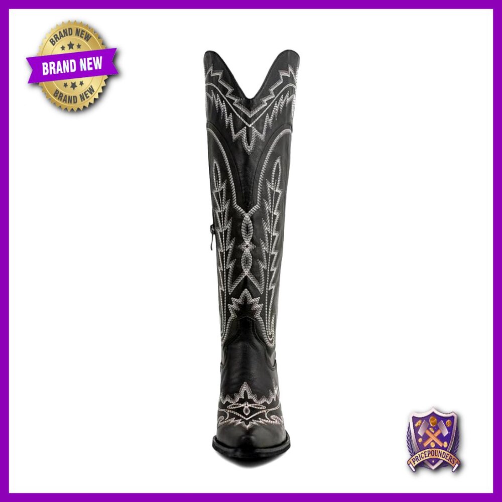 Knee High Western Cowgirl Boots Wide Calf Embroidered Lace Up Fashion Boots - Picture 3 of 6